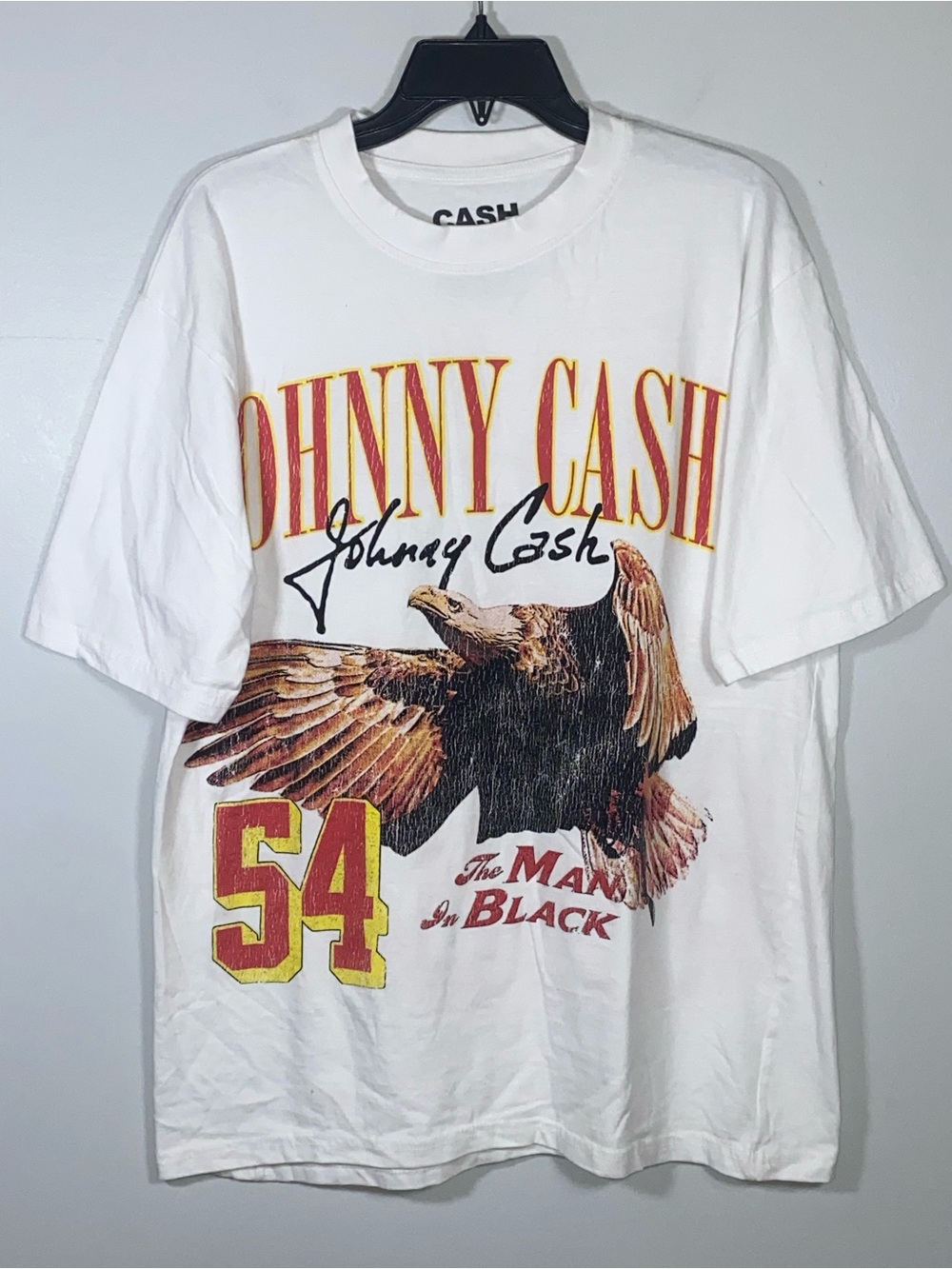 Ash White Johnny Cash Eagle Graphic Tee with Red and Gold Accents